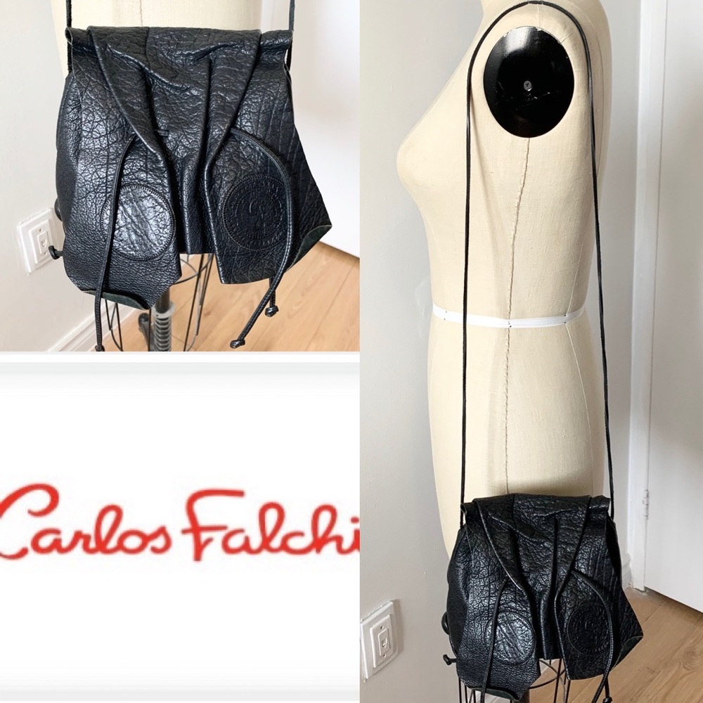 CARLOS FALCHI Vintage Black Leather Crossbody bag